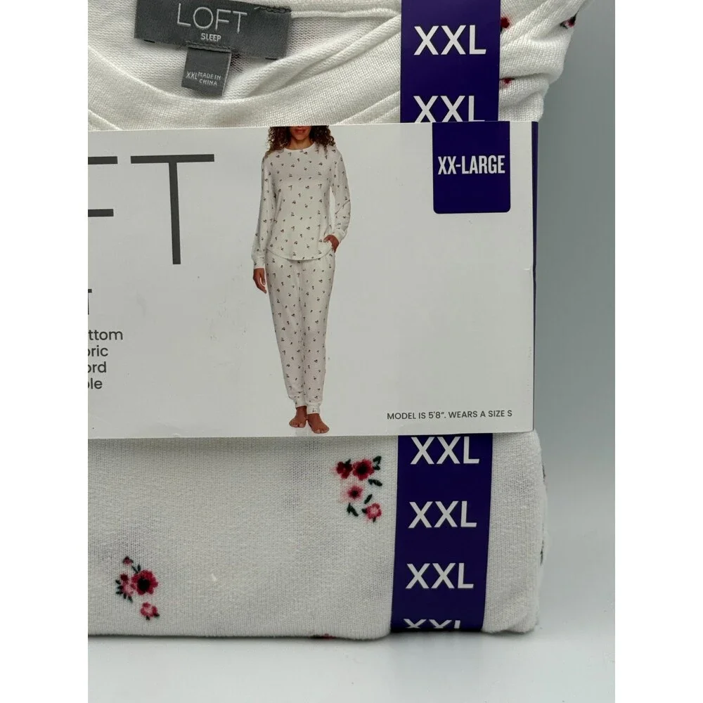 NWT Loft 2-Piece Pajama Set Women's 2XL White Floral Long Sleeve Comfort Cozy - Picture 2 of 4